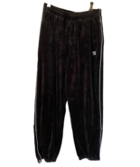 FILA Black Velour Wide Leg Tie Waist Track Pants Jogger Charm Side Zip a... - $42.00