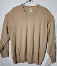 LL Bean Men XXL Cotton Cashmere V Neck Pullover Beige Long Sleeve Knit Sweater - £32.74 GBP