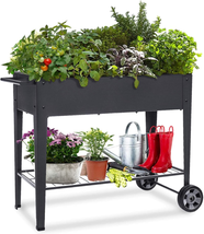 Raised Planter Box with Legs Outdoor Elevated Garden Bed on Wheels for Vegetable - £76.59 GBP