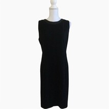 Liz Claiborne Women&#39;s Sheath Sleeveless Back Dress Size 8 Faux Leather Neck Trim - £28.48 GBP