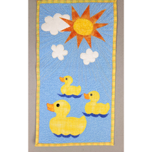 Handmade Ducks Clouds Quilt Applique Wall Hanging Sunny Spring 12x22 in ... - $26.70