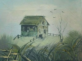 WALTZ SIGNED LANDSCAPE OIL PAINTING OLD ABANDONED BARN 8&quot; X 10&quot; MID CENT... - $25.00
