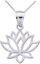 High Polish 925 Sterling Silver Open Design Lotus Flower Pendant Necklace, 16&#39; - £52.55 GBP
