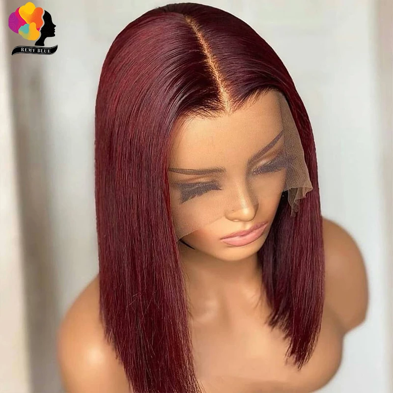 Eruvian burgundy straight lace front wig 99j red bob wig lace front human hair wigs for thumb200