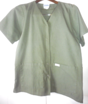 Landau Medical Scrub Women Sz M Green Short Sleeve Snap Front Pocket V-N... - £9.40 GBP