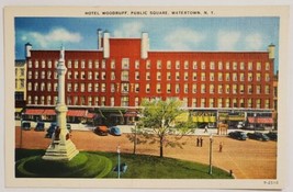 Hotel Woodruff Public Square Watertown,New York Vintage Cars Linen Postcard  - £10.56 GBP