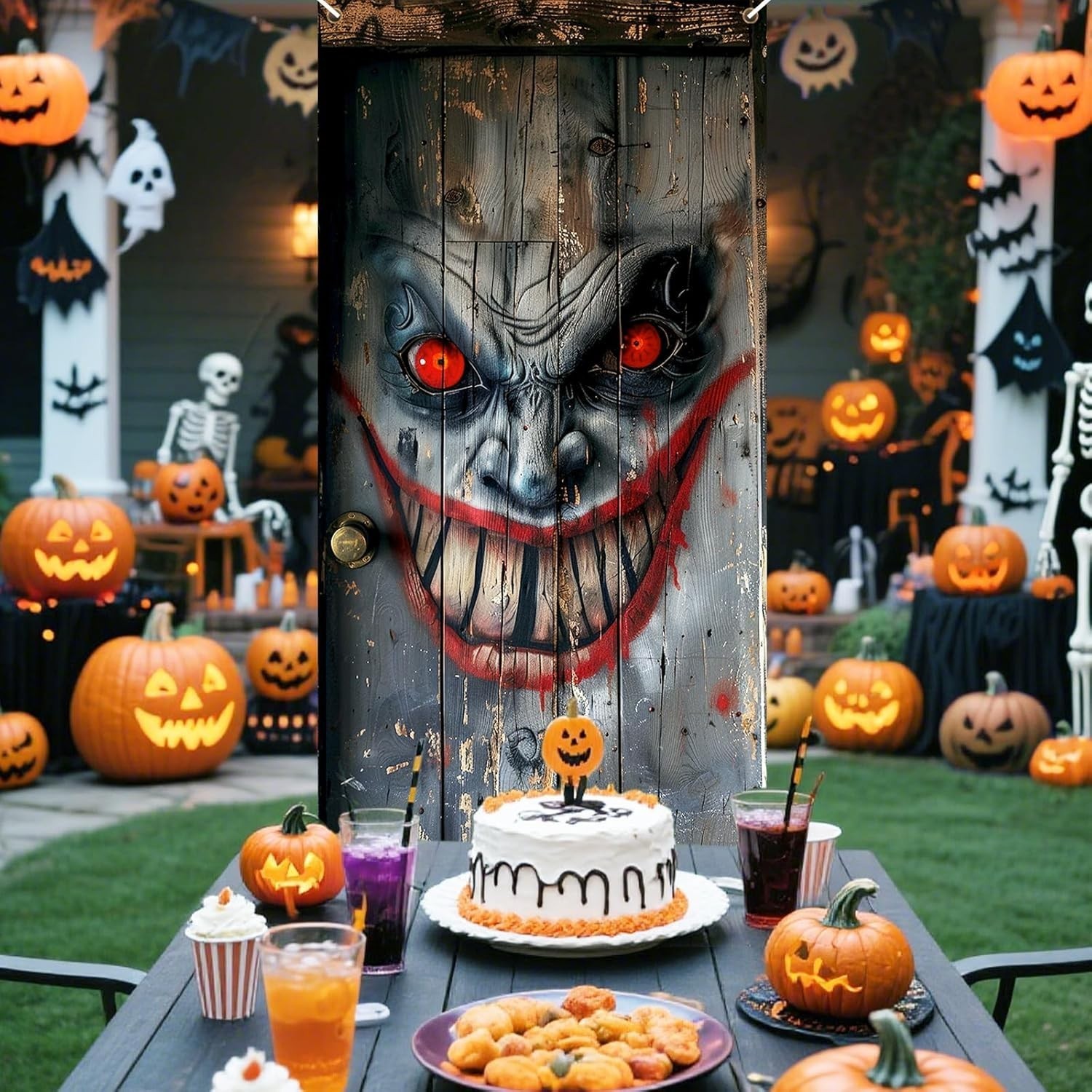Halloween Door Cover Decorations, Grey Wooden Scary Clown Happy Halloween Door C Item image 7
