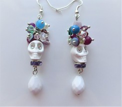 Handmade Sugar Skull Halloween / Day of the Dead Bead Earrings, Costume Jewelry - £11.38 GBP+