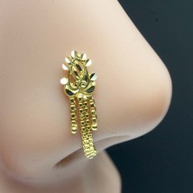 Trendy 14k Real Solid Gold Indian Chain Style Piercing Women Nose Stud Pin - £61.24 GBP