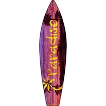 Paradise With Palm Tree Metal Novelty Surfboard Sign SB-153 - £19.63 GBP