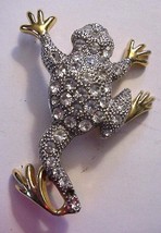 Vintage Large Encrusted Rhinestone Goldtone Toad Frog Pin Brooch - $29.95