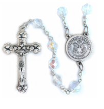 Round Crystal Beads With Us Army Center Rosary Cross Crucifix - £31.45 GBP