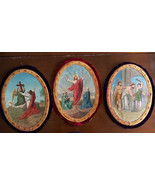 Lot of 3 vintage hand painted oil on linen oval Religious Portraits chur... - $195.00