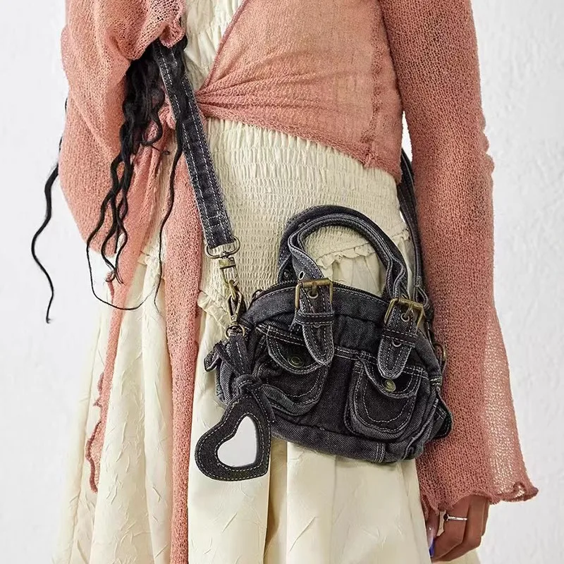 Chic Vintage Denim Mini Crossbody Bags Fashion Y2k Style Double Pockets ... - $69.47