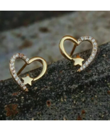 1.5Ct Round Lab Created Diamond 14k Yellow Gold Finish Heart Shape Stud ... - $110.63 CAD