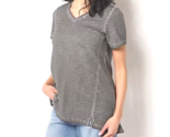 LOGO by Lori Goldstein Distressed Cotton Slub V-Neck Top- SMOKED PEARL, ... - $17.81