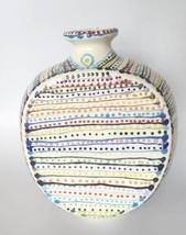 Vintage Rainbow Polka Dot Art Pottery Vase Signed dYNa 7.5&quot;T 6&quot;W U182 - £63.26 GBP
