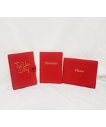 Two Year Diary Address Book Photos Album 3pc Set Red Velvet Books 1980s - £42.66 GBP
