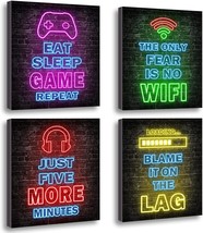 Eight-By-Ten-Inch Set Of Four Printed Neon Gaming Posters, Perfect For A Boy&#39;S - £28.53 GBP