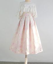 Light Pink Pleated Midi Skirt Outfit Women Custom Plus Size Flower Midi Skirts