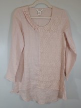 Sundance Catalog Linen Tunic Shirt Women Medium Pink/Peach Hi-Lo Hem Lac... - £14.18 GBP