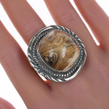 sz11 Vintage Navajo silver ring with petrified wood - £177.41 GBP