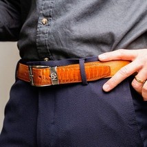 Alessio Genuine Ostrich & Ostrich Leg Exotic Belt Cognac image 6
