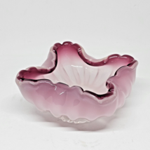 VTG Murano Glass Cranberry White Ruffled Crimped Blown Art Glass Bowl Candy Dish - £31.96 GBP