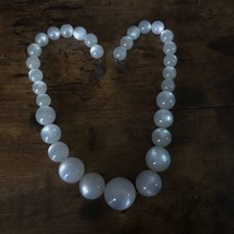 Vtg White Lucite Moon Glow Necklace Graduated Beads 14.5” Deco Sterling Clasp - £11.61 GBP