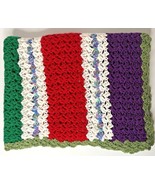 Handmade Multi Color Striped Crochet Afghan Green White Pink 66” X 40” - $30.86 CAD