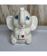 Vintage Ceramic &quot;I Love Houston&quot; Elephant Coin Bank Blue Eyes - $12.00