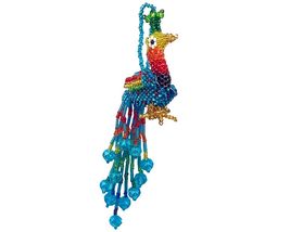 Beaded Peacock Hanging Figurine Ornament Seed Bead Fringe Dangling Decor Handmad - £15.56 GBP