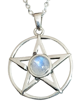 Moonstone Pentagram Gemstone Crystal Pendant 18&quot; Chain 925 Sterling Silver Boxed - £24.25 GBP