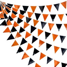 Black Orange Party Decoration Metallic Fabric Triangle Pennant Banner Flag Bunti - £25.57 GBP