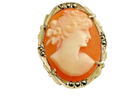 800 Silver Hand Carved Cameo Pin Pendant Lady Profile 1940s-50s Well Cut - £50.67 GBP