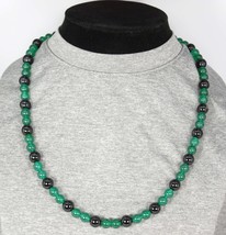 Black Onyx and Green Jade Necklace for Men/Women - Beaded Gemstone Jewel... - £25.84 GBP