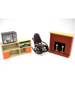 FP Dollhouse Miniature Furniture Lot Fireplace TV w Stand Bentwood Rocker - $15.04