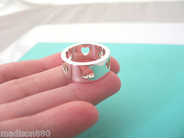 Tiffany &amp; Co Silver Heart Stencil Cut Out Ring Band Sz 5.25 Gift Love Statement - £210.54 GBP