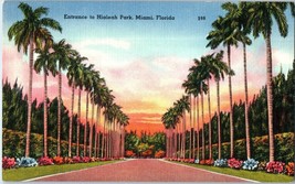 Entrance to Hialeah Park Track Palm Trees Flowers Miami Florida Postcard - £7.59 GBP