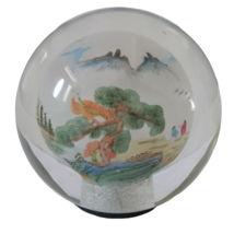 Vintage Asian Reverse Hand Painted Mountain Landscape Scene Paperweight - £15.44 GBP