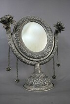 Antique German Silver Rose Shape handcrafted intricate carving Vanity Mi... - €214,99 EUR