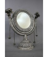 Antique German Silver Rose Shape handcrafted intricate carving Vanity Mi... - €214,99 EUR