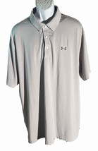 UNDER ARMOUR Men&#39;s Short Sleeve Button Down Striped Polo Shirt Gray 2XL - £10.06 GBP