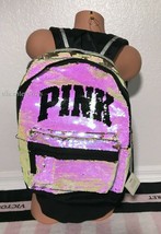 Victoria&#39;s Secret Pink Black Iridescent Gold Flip Sequin Bling Campus Ba... - $109.99