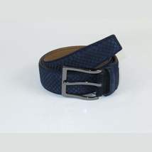 Men Genuine Basket weave Suede Soft Leather Belt PIERO ROSSI Turkey # 1002 Navy image 4