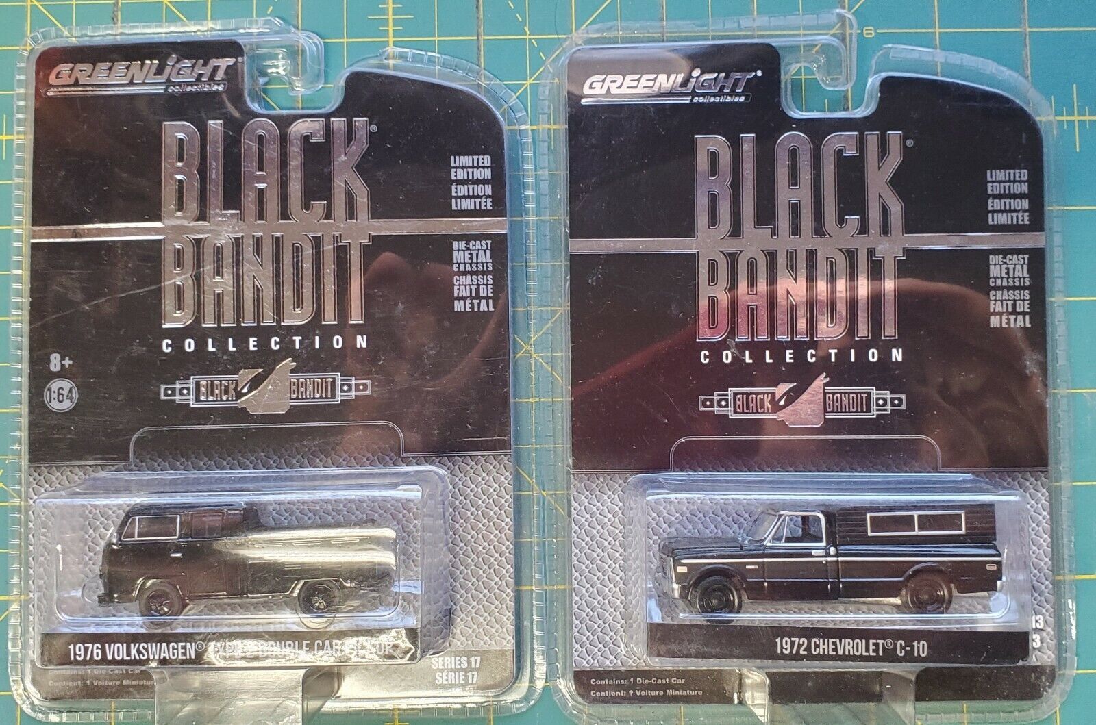 Lot of 2 Greenlight Black Bandit Trucks Chevy Volkswagen New in Package 1/64 - $23.36