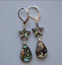 Handmade  Abalone shell teardrop and star 925 silver Earrings - £15.17 GBP