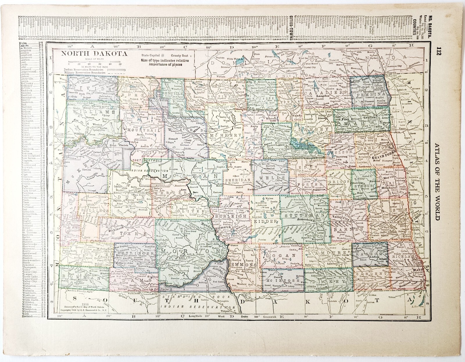 1917 North Dakota State Map Antique Atlas Of The World WW1 Era US DWUU1A Item image 2