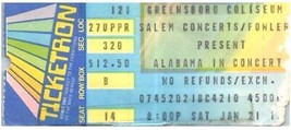 Vintage Alabama Ticket Stumpf Januar 21 1982 Greensboro North Carolina - $39.59