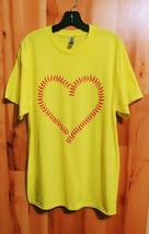 Handmade Large Red Laced Baseball Heart T-Shirt Gildan Flourescent Yello... - $14.85